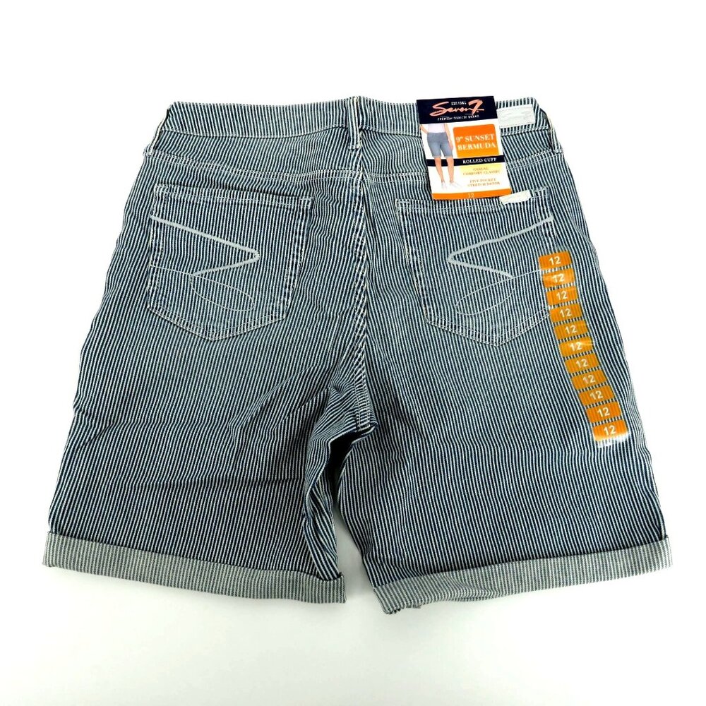 Seven7  Womens 9" Bermuda Rolled Cuff Short Stripe Stretch 12 NWT $59